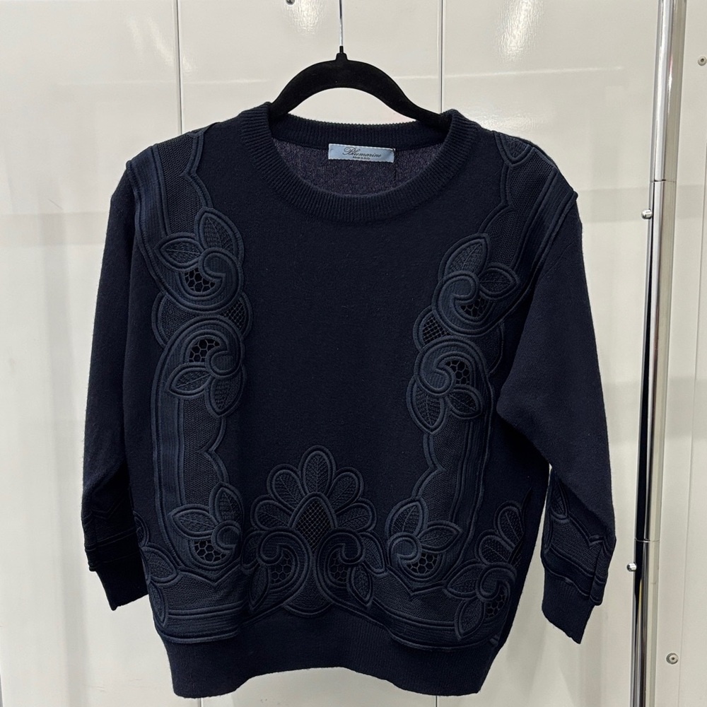 Blumarine Dark Blue Embroidered Top